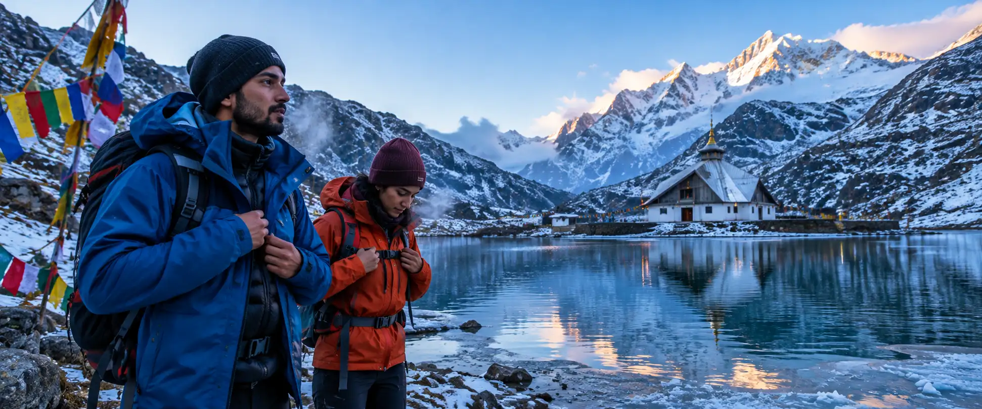 Hemkund Sahib glacial lake at 4,328 m on the Valley of Flowers trek, Uttarakhand